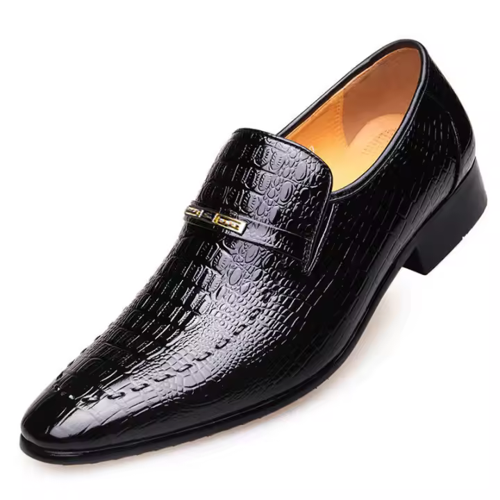 Zapatos de cuero para hombres con patrón de cocodrilo de imitación de gran tamaño, zapatos casuales para hombres bajos - 1