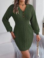 Elegante Vestido de Punto para Mujer Color Sólido, Cuello V, Moda Y2K 2025 - details 4