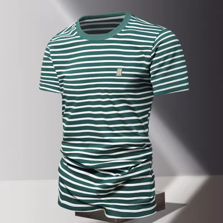 Camiseta de correr de verano a rayas cómoda, de secado rápido y manga corta para hombre - 1