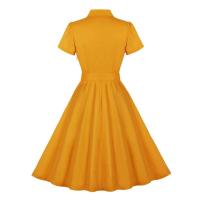 Vestido de Algodón de Color Sólido Vintage Hepburn 2024 Estilo Retro de Moda de Verano con Camisa Corta y Bolsillos - details 2