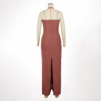 Vestido largo sin mangas con cuello Halter y borlas para mujer, vestido de fiesta adelgazante alto para banquete de boda de noche ajustado de verano - details 14