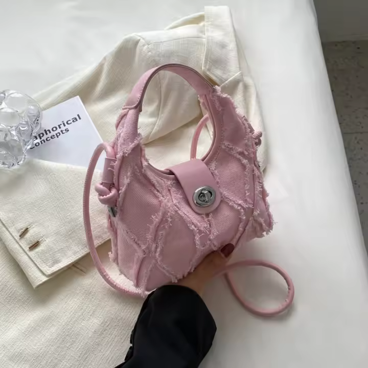Bolso de cubo de mezclilla bordado, bolso de mano de gran capacidad, bolso de hombro que combina con todo, bolso de compras portátil para mujer, nuevo - 1