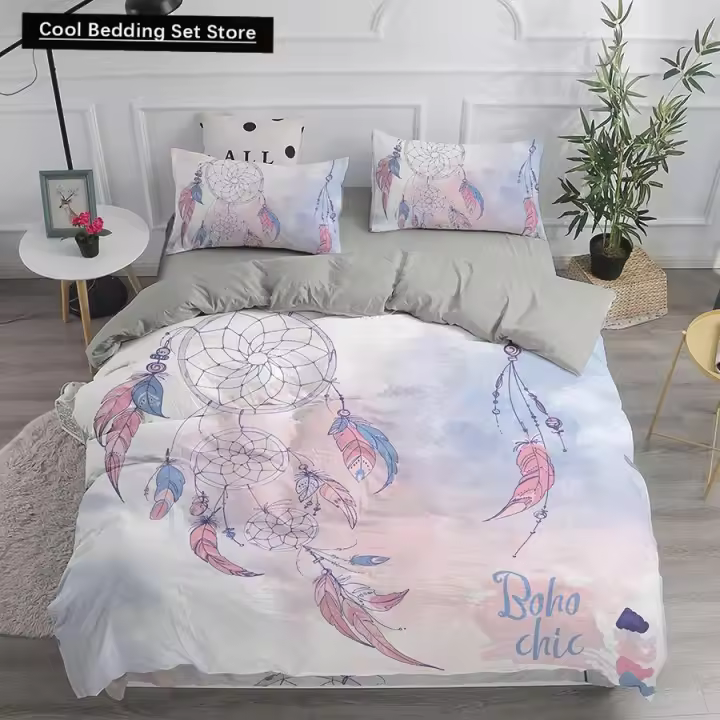 Elegante Juego de Ropa de Cama Bohemia Funda de Edredón Dream Catcher para Rey, Twin, Full, Ethnic - 1