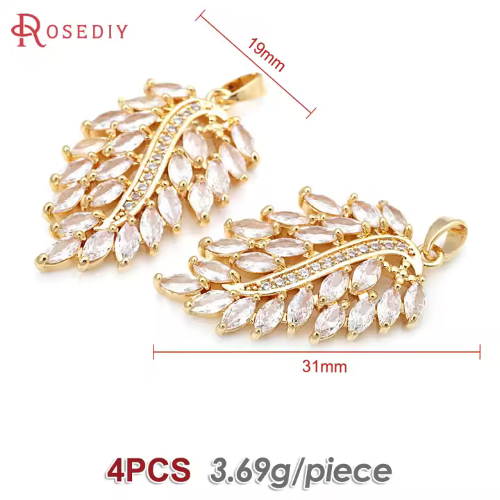 4 Uds. Collares de hojas de árbol de latón y circonita de Color dorado de 18K, colgantes de alta calidad, accesorios para hacer joyas Diy - 1