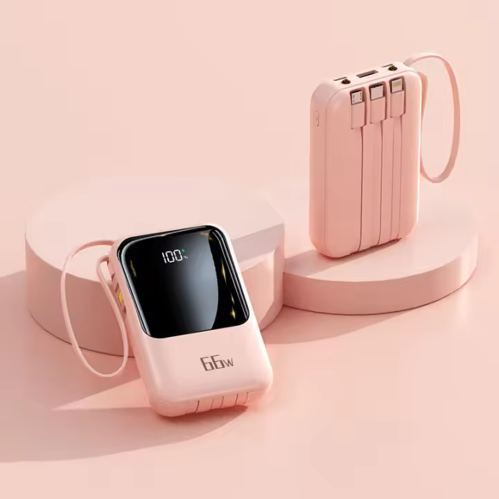 Nuevo Mini carga súper rápida de media pantalla 10000mAh portátil con Cable incorporado fuente de alimentación móvil Digital - 1