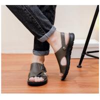 Sandalias de cuero para hombre, zapatos suaves de playa y exterior, planos, color negro, para jardín, 2024 - details 9