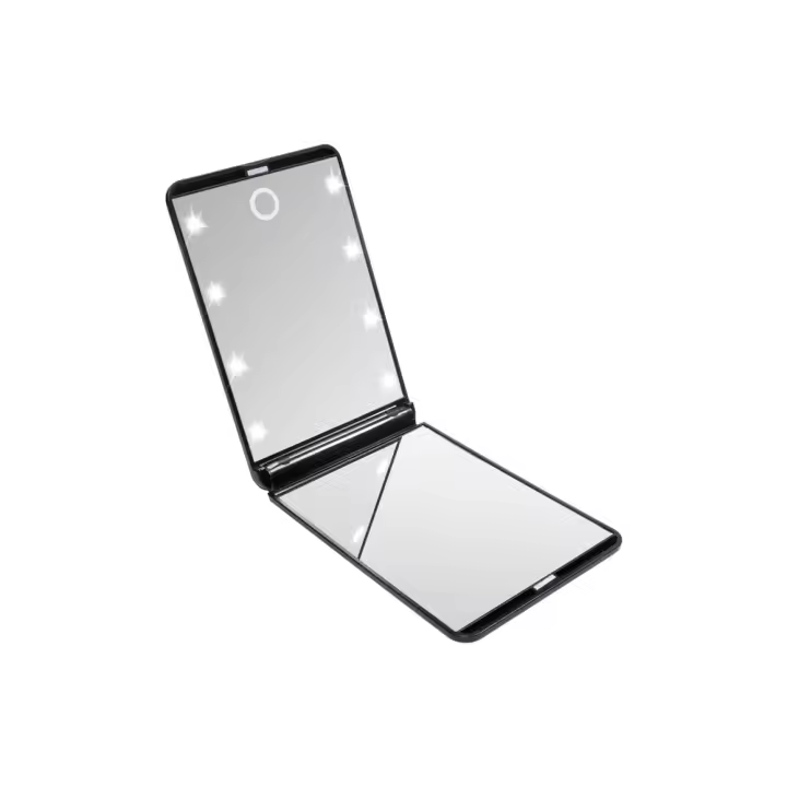 Espejo Plegable de Bolsillo con Luz Espejo de Maquillaje Iluminado Mano Portátil 1x/2x Magnificado - 1