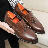 Zapatos formales de negocios a la moda para hombre con borlas, piel de vaca de suela suave, plantillas informales de malla de cuero para primavera y otoño - details 7