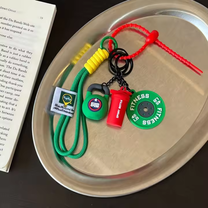 LLavero de Fitness tejido a mano, placa de peso, Mini mancuerna, llavero para amantes del gimnasio, decoración de bolsa DIY, colgante de cuerda de nailon, regalos pequeños - 1