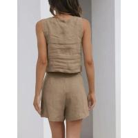 Traje informal de dos piezas para mujer, traje de vacaciones de Color sólido sin mangas con bolsillos, conjunto de pantalones, chaleco de pierna ancha elegante, trajes nuevos - details 6