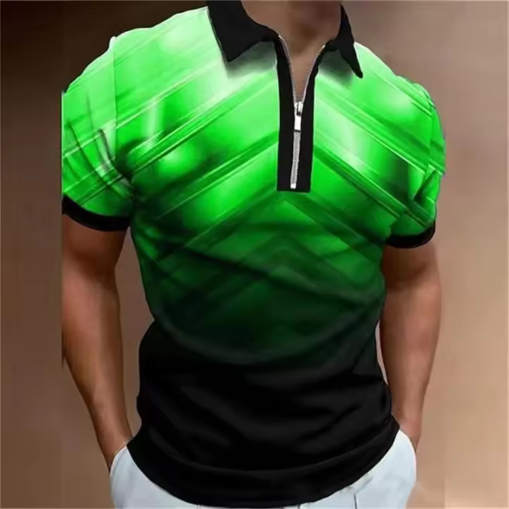 Polos de manga corta con cremallera para hombre 2025, ropa de moda con elementos populares, ropa estampada a color. - 1