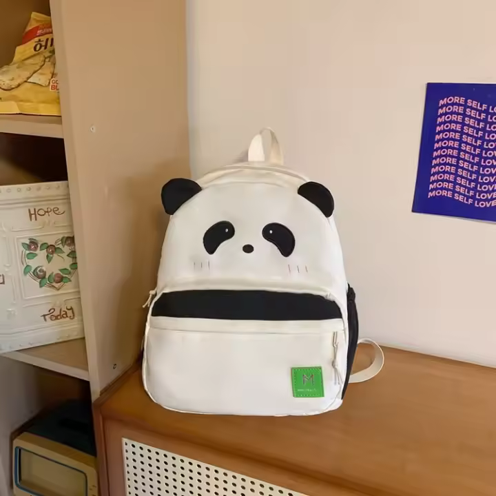 chica suave, casual, chica, divertida, mochila, clase de estudiante, mochila, panda, linda, caricatura - 1
