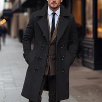 Chaqueta cortavientos informal de moda para hombre, abrigo de lana largo cruzado de otoño e invierno - details 2