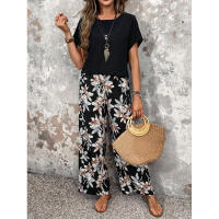 Conjunto de dos piezas nuevo de verano, jersey suelto versátil, traje informal redondo estampado para mujer - details 14