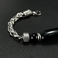 Pulsera vintage de moda para hombre – Piedra de ojo de tigre y cadena de acero inoxidable – Joyería de acero de titanio - details 7