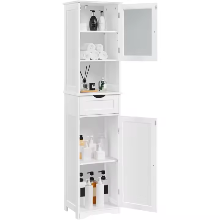 Auxiliar Cocina Puerta Cristal Estrecho 40x30x170 cm Blanco - 1