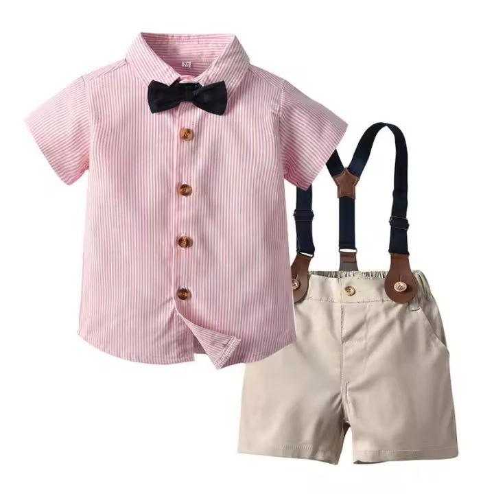 Camisa de manga corta de algodón con cuello vuelto a rayas para niños, estilo coreano, ropa de verano 2025 - 1