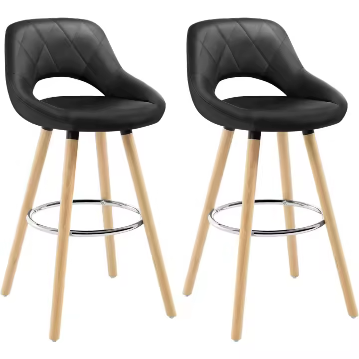 Juego de Taburetes de Cocina Alto 2 Piezas con Resalto y Reposapiés Taburetes Barrios para Bistro, Cafetería y Cocina Funda de Piel Sintética y Patas de Madera Gris - 1
