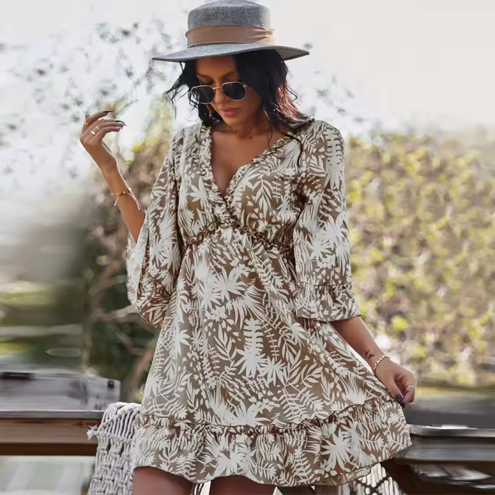 Desarrollar nueva ropa de primavera y verano para mujer, vestido sexy informal con escote en V profundo, falda midi, estilo 2021 - 1