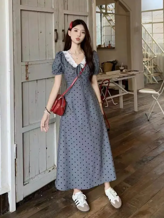 Vestido de Encaje de Alta Gama con Mangas Cortas Estilo Hepburn para Mujeres - 1