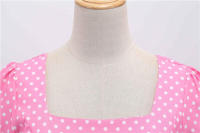 Vestido midi de fiesta de lunares para mujer, elegante, de manga corta, con cuello cuadrado, línea A, estilo años 50 y 60. - details 34