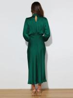 Primavera Verano nuevo vestido de manga larga de satén de gama alta vestido de noche elegante para mujer ropa de fiesta vestidos de celebridades - details 8
