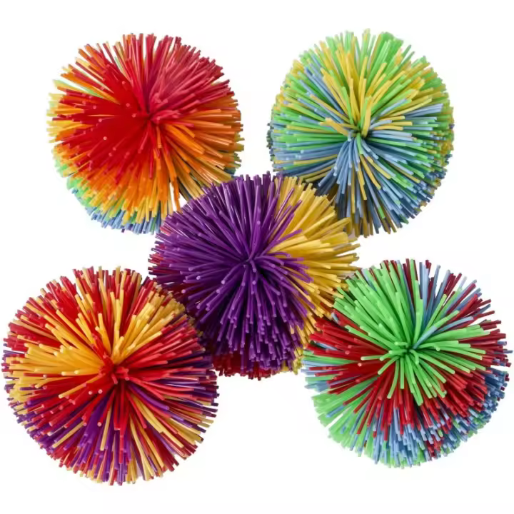 Paquete de 5 bolas de cuerda de mono, juguetes sensoriales geniales, bolas de estrés, juegos de bolas hinchables de pompones de arcoíris, juguetes de los 90, recuerdo de fiesta divertido - 1