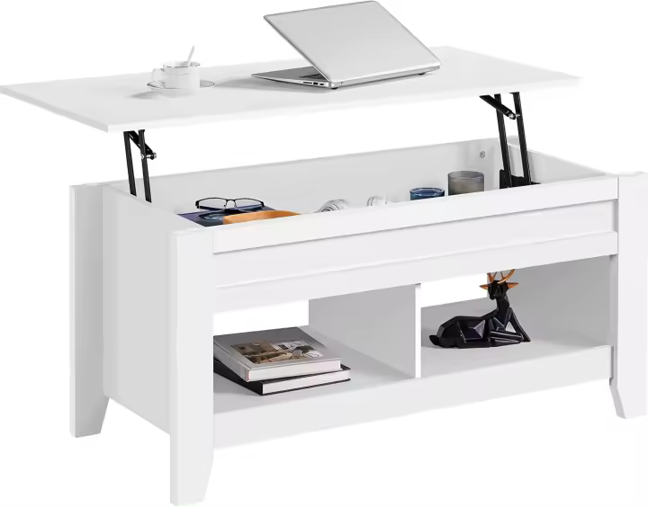 Mesa de Café de Madera Elevable Diseño Moderno con Revistero 104.5 x 49.5 x (49-61.5) cm Blanco - 1