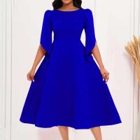 Vestidos de fiesta para mujer, vestido de verano de Color sólido con cuello redondo, vestido de noche Silm para mujer, vestido de longitud media grande - details 3