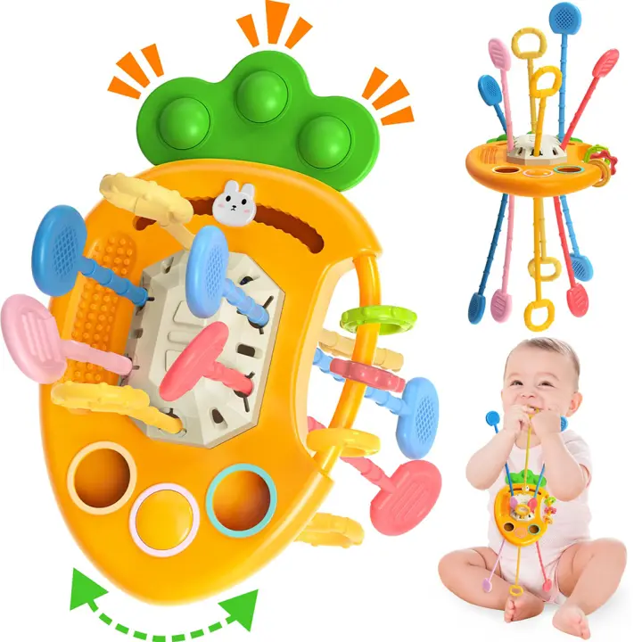 Juguetes Montessori de Cuerda Pull Rabbit Radish Babies Juguetes Sensoriales para el Desarrollo de Habilidades Manuales Finas Regalos para Bebés Juguetes Educativos para Creatividad Material Plástico Recomendado hasta 2 años - 1