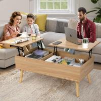 Mesa de Centro, Mesa de Centro Regulable en Altura, Extraíble, Extensible, Compartimento de Almacenaje Oculto Independiente, Tablero Elevable Doble, Mesa de Sofá de Salón, Color Nogal - details 41