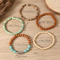 Juego de 5 Pulseras de Madera Vintage con Turquesa, Brazalete Elástico Multinivel para Hombre, Regalos para Hombre, Diseño Minimalista, Material Ecológico - details 4