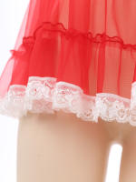 Picardías transparentes sexis para mujer, Top de malla transparente con tirantes y volantes, camisola con ribete de encaje y lazo, lencería, ropa de dormir tentadora para discoteca - details 19