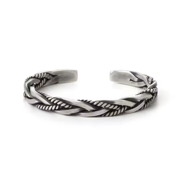 Pulsera vintage tailandesa de plata chapada en cobre para hombre, diseño retorcido, extremo abierto, circunferencia ajustable de 6.6 pulgadas - 1