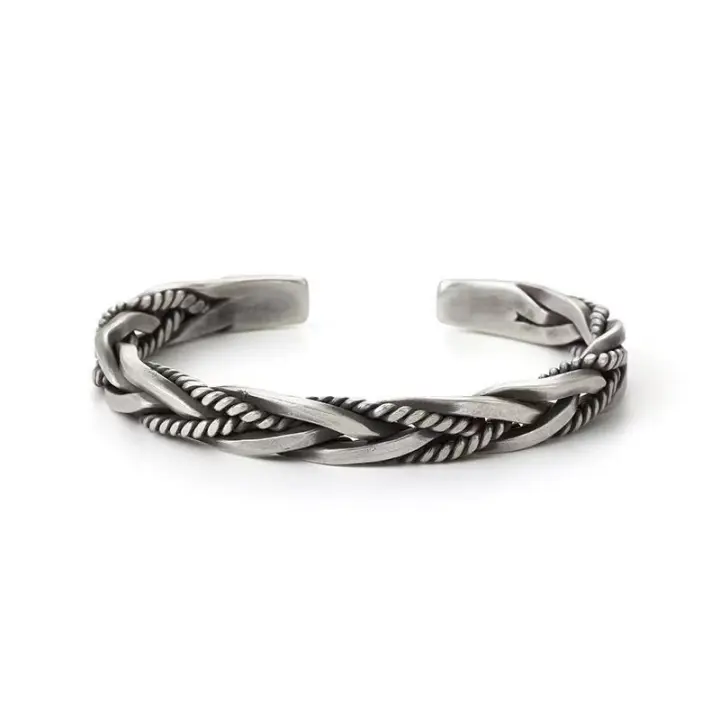 Pulsera vintage tailandesa de plata chapada en cobre para hombre, diseño retorcido, extremo abierto, circunferencia ajustable de 6.6 pulgadas - 1