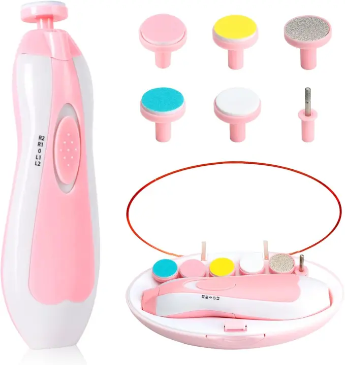 Lima de uñas para bebés, cortauñas eléctrico para bebés con luz frontal LED, seguro y silencioso, cortauñas para bebés con 6 cabezales de pulido para recién nacidos y niños pequeños - 1