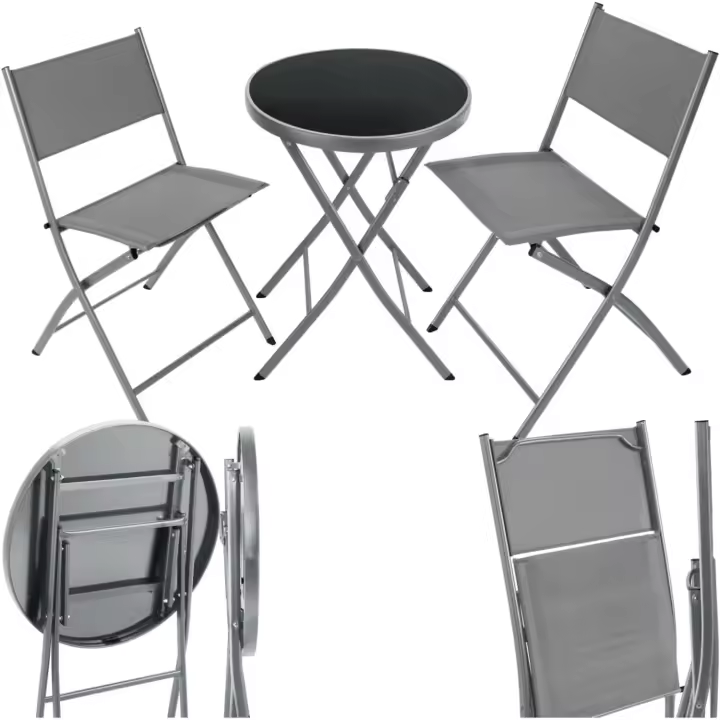 Conjunto Muebles Jardín Exterior 3 Piezas con Estructura de Acero, Mesa y Sillas Terraza Resistentes a Intemperie, Topes en Patas, Tela de Secado Rápido, Asas para Fácil Transporte - 1