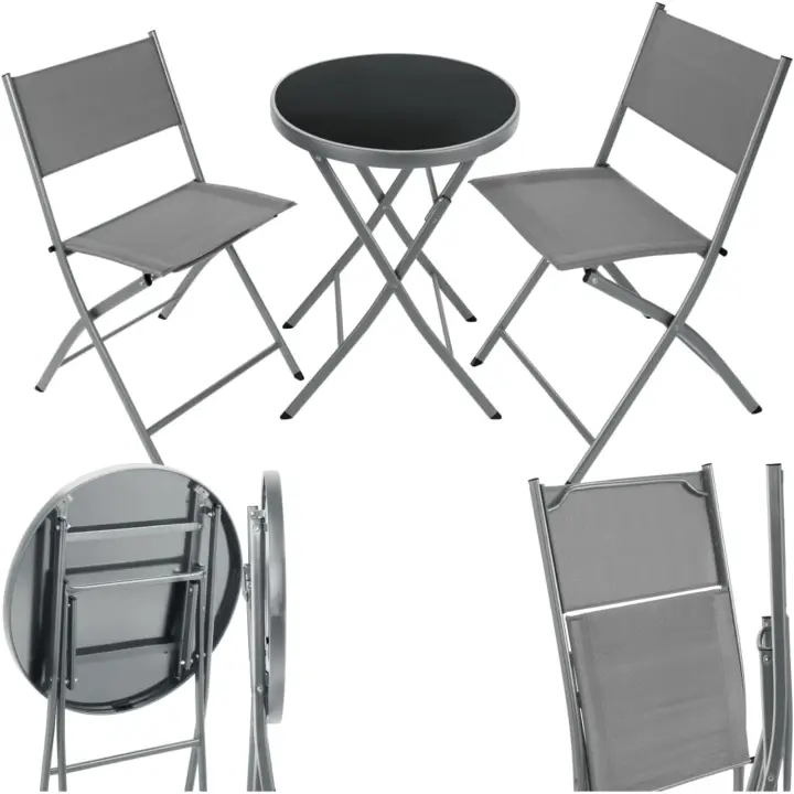 Conjunto Muebles Jardín Exterior 3 Piezas con Estructura de Acero, Mesa y Sillas Terraza Resistentes a Intemperie, Topes en Patas, Tela de Secado Rápido, Asas para Fácil Transporte - 1