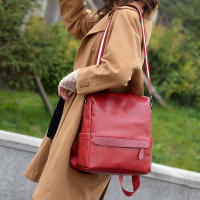 Mochila Retro de cuero PU para mujer, bolso de hombro portátil con cremallera antirrobo para viajes al aire libre - details 7