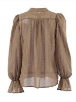 Camisas con mangas abullonadas para mujer, Top holgado de Color sólido, blusas elegantes con cuello levantado para primavera y otoño - details 6