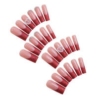 Uñas postizas largas de color rosa con purpurina roja, decoración de uñas naturales irrompibles, uso simple para combinar con vestido de chica caliente - details 0