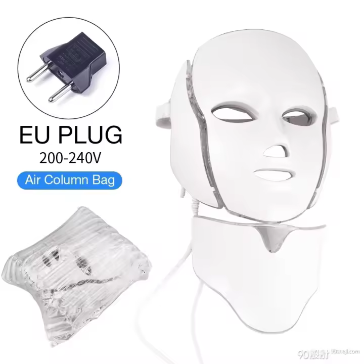 Mascarilla Facial con luz LED para cuello, máscara de terapia para rejuvenecimiento de la piel, antiacné dispositivo de belleza, masajeador firme de estiramiento Facial, 7 colores - 1