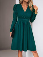 Vestido elegante de manga larga con cuello en V para mujer, ropa de calle de Color sólido, moda de viaje, otoño e invierno, 2023 - details 20