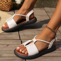 Sandalias de verano para mujer, talla grande, suela gruesa, estilo nuevo, color sólido, sencillas. - details 1