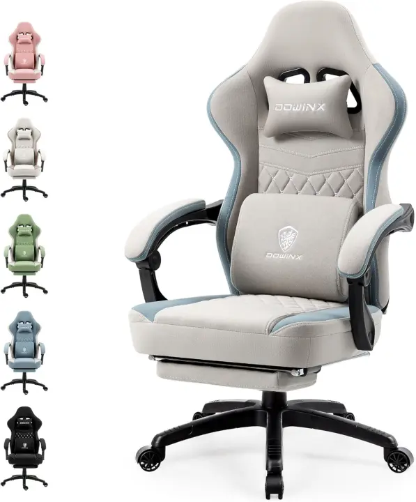 Silla de Gaming de Tela con cojín de muelles ensacados, sillón de Masaje con reposapiés, Silla ergonómica de PC, Silla de Oficina, 150 kg,Gris - 1