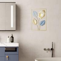 Decoración de pared nórdica para el hogar, colgante de pared de macramé, Metal redondo dorado, hoja de Ginkgo, pegatinas de pared, decoración decorativa de repisas de pared - details 4