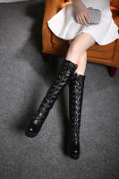 Botas altas de tacón grueso, plataforma impermeable para mujer, tacones altos, botas largas, con cordones, talla grande - details 3