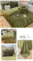Juegos de cama a rayas de terciopelo de leche, ropa de cama gruesa, funda de edredón, Sábana, funda de almohada, decoración de dormitorio, cálido, invierno, cuatro piezas - details 12