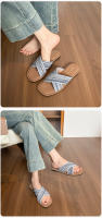 Sandalias retro de suela plana tejida con tiras cruzadas para mujer, diseño de nicho para exteriores de verano. - details 3