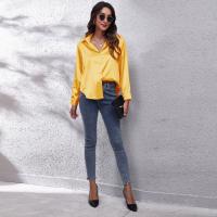 Blusa de satén con botones para mujer, camisa informal holgada de manga larga para oficina y trabajo, 17 colores - details 4
